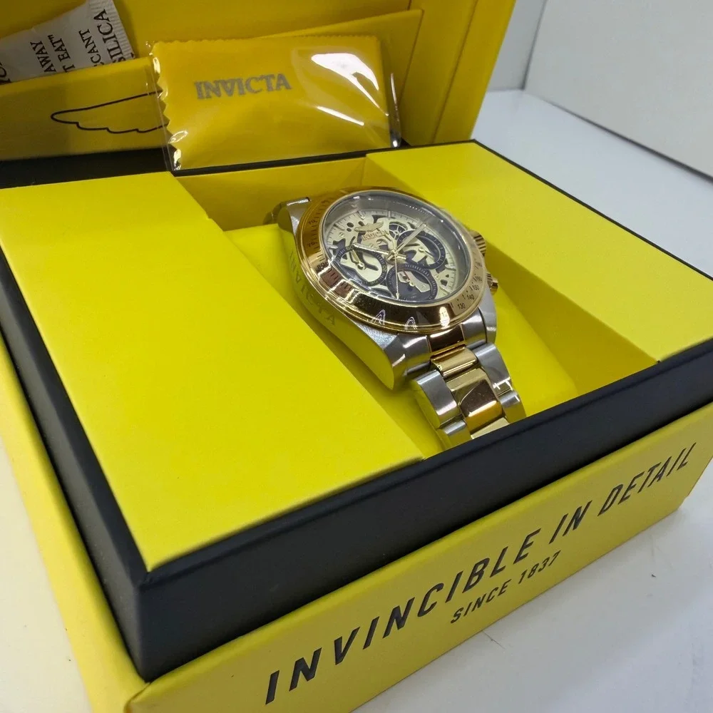 Invicta Speedway Exoprix Skeleton Chronograph Two Tone Gold Silver Watch New